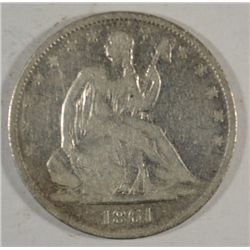 1861O  Seated half $  VG/F CIVIL WAR ITEM  est $70-$75