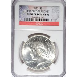 1923 Peace $  NGC63 MINT ERROR CRACKED PLANCHET   est $80-$90