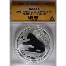 2010 Australia Year of TIGER 1 oz. silver ANACS68  est $55-$60