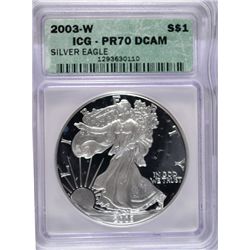 2003W  proof  Eagle 1 oz. silver ICG70DCAM  est $55-$60