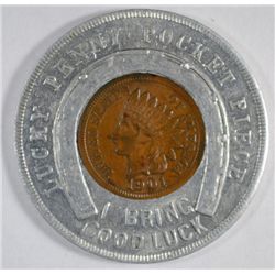 AU 1901 Indian penny in good luck token  I AM YOUR MASCOT