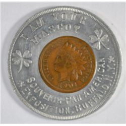 XF/AU 1901 Indian penny in good luck token   BUFFALO NY PAN AM EXPO