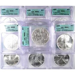 10 US  silver  Eagles  ICG69:1986-87-89-90-91-9*2-94-95-97-2001