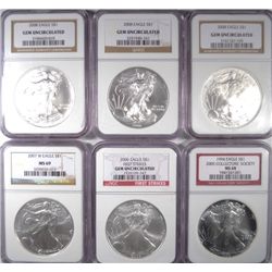 6  NGC US  all GEM silver Eagles 94 collectors society-06 first strike-07W-3 08-