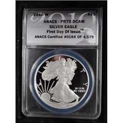 2010W proof silver Eagle ANACS PR70 FIRST DAY ISSUE IN CHERRY BOX #0164/4579
