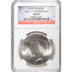 1923  Peace $ Top-50 VAM-1A WHISKER JAW NGC65 est $350-$400