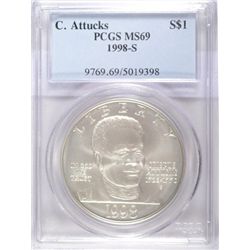 1998S C. ATTUCKS silver $ PCGS69 est $115-$125