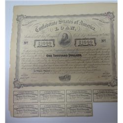 1865  Confederate States $1000 bond Loan document