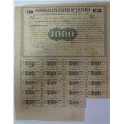 1861  Confederate States $1000 bond Loan document