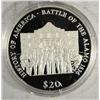 Image 1 : 2000 PROOF BATTLE OF ALAMO $20 LIBERIA, SILVER COIN