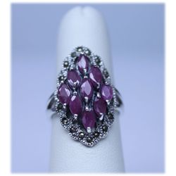 SILVER RUBY RING 6.16 CTW
