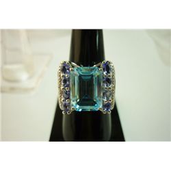 35.00 CTW BLUE TOPAZ and Amethyst cut fine ring .925 ST