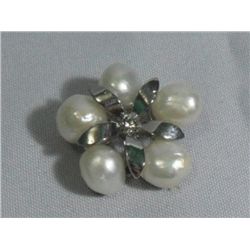 POINSETTIA WHITE KISHI PEARL CZ BROOCH AUTHENTIC PHILIP
