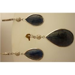 123.65 CTW CTW SAPPHIRE AND DIAMOND EARRINGS .925 STERL