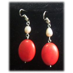 WHITE PEARL AND OVAL RED TURQUOISE DANGLING