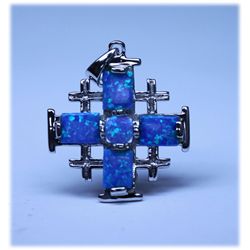 SILVER AND OPAL TIC TAC OVER CROSS DESIGN  4.97 CTW