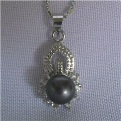 ELEGANT BLACK PEARL CZ NECKLACE; AUTHENTIC PHILIPPINE P