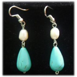 DANGLING WHITE PEARL AND BLUE TURQUOISE