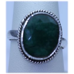 30.80 CTW EMERALD  RING .925 STERLING SILVER