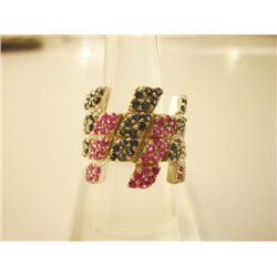 45.25 CTW RUBY AND SAPPHIRE RING .925 STERLING SILVER