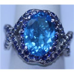 31.60 CTW BLUE TOPAZ AND SAPPHIRE RING .925 STERLING SI
