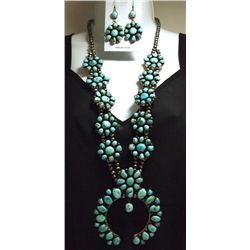 Navajo Whitewater Turquoise Sterling Silver Long Necklace & Earrings Set - Ella Peters