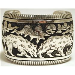 Navajo Sterling Silver Wolves Cuff Bracelet - Richard Singer