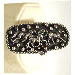 Navajo Sterling Silver Horses Horizontal Women's Ring - C