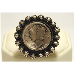 Old Pawn Navajo Mercury / Winged Liberty Dime Sterling Silver Women's Ring - Barbara Johnson