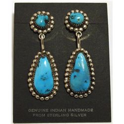 Old Pawn Zuni Sleeping Beauty Turquoise Sterling Silver Earrings - Robert & Bernice Leekya