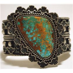 Old Pawn Navajo Mountain Turquoise Sterling Silver Cuff Bracelet - Randy Boyd