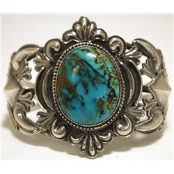 Old Pawn Navajo Spider Web Turquoise Sterling Silver Cuff Bracelet - KJ?