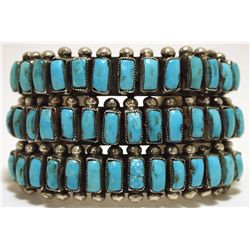 Old Pawn Zuni Sleeping Beauty Turquoise Sterling Silver Cuff Bracelet - Eleanor Ahiyite