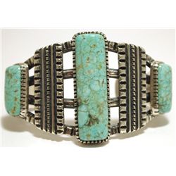 Old Pawn Navajo #8 Turquoise Sterling Silver Cuff Bracelet - Harrison Jim