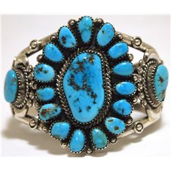 Old Pawn Navajo Sleeping Beauty Turquoise Sterling Silver Cuff Bracelet - Mary Morgan