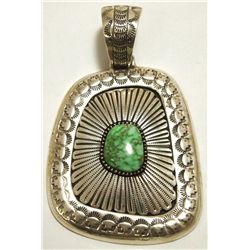 Old Pawn Navajo Carico Lake Turquoise Sterling Silver Pendant - Larry Martinez Chavez