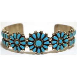 Old Pawn Zuni Turquoise Sterling Silver Cuff Bracelet - Irene Paylusi