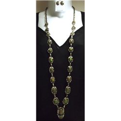 Navajo Emerald Valley Turquoise Sterling Silver Long Necklace & Earrings Set - Kathleen Chavez