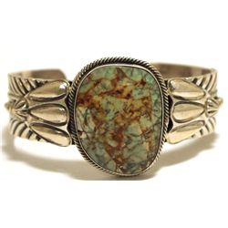 Old Pawn Navajo Boulder Turquoise Sterling Silver Cuff Bracelet - JT