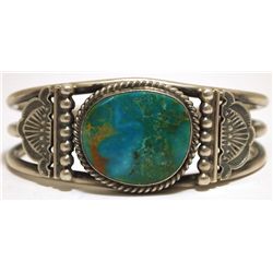 Old Pawn Navajo Mountain Turquoise Sterling Silver Cuff Bracelet - Oscar Alexius