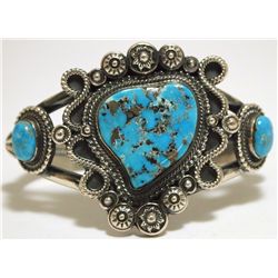 Old Pawn Navajo Morenci Turquoise Sterling Silver Cuff Bracelet - Wallace Yazzie, Jr.