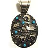 Image 1 : Navajo Turquoise Sterling Silver Horses & Pueblo Pendant - Shakey