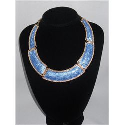 300CTW 5-SLABS BLUE WATER BRASS NECKLACE; 18INCH