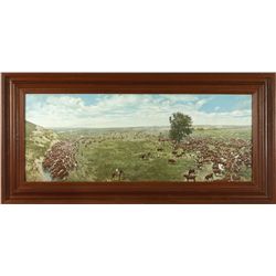 Vintage Hand Colored Large Cattle Drive Photograph