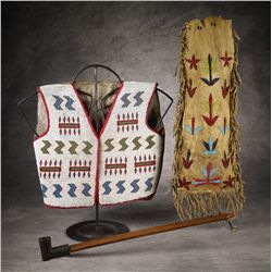 Blackfeet Beaded Pipe Bag, Vest & Pipe