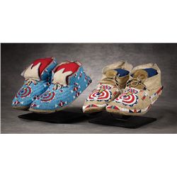 Two Pair Sioux Beaded Moccasins