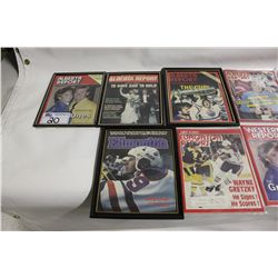 8 ASSORTED GRETZKY COVER PUBLICATIONS FRAMED &