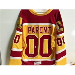 PHILADELPHIA BLAZERS BERNIE PARENT SIGNED JERSEY W/C.O.A.