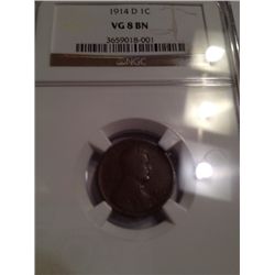 1914-D LINCOLN CENT VG-8 BN