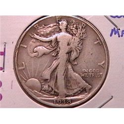 1938-D Walking Half F12 Semi Key Date